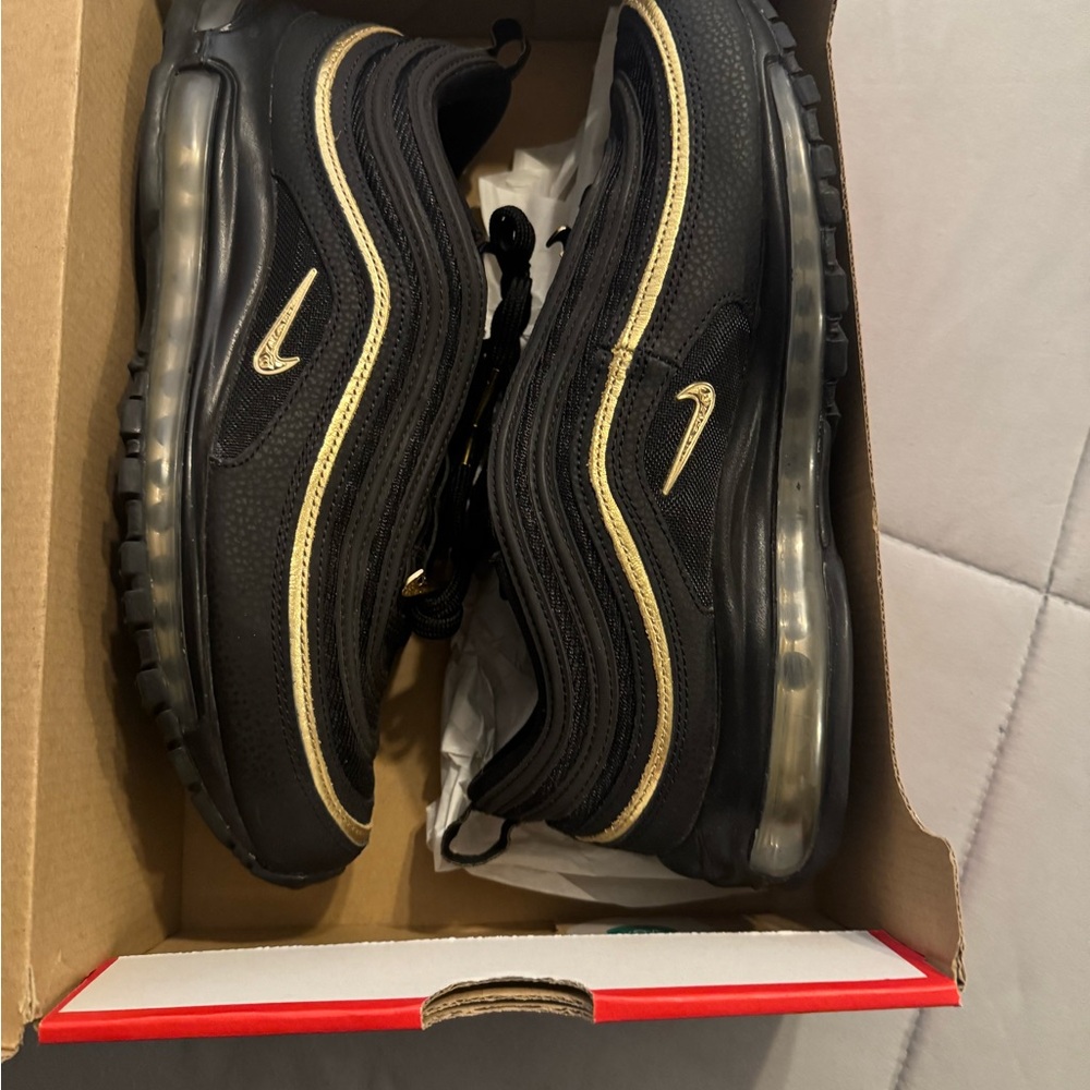 Nike Air Max 97 Men's Black and Metallic Gold Air Max Sneakers